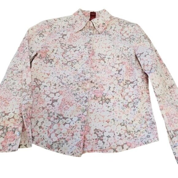 Olsen Europe Womens Pink Floral Button Up Top Size 6 - Picture 1 of 5